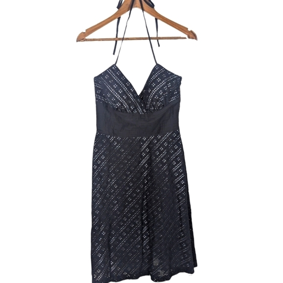 Vintage Dresses & Skirts - VINTAGE Y2K White House Black Market Black Eyelet Halter Little Black Dress